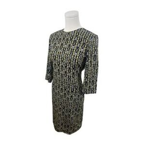 NWOT J.McLaughlin Dress  Sheath 3/4 Sleeve Chain Tassle Print Pockets Size Large